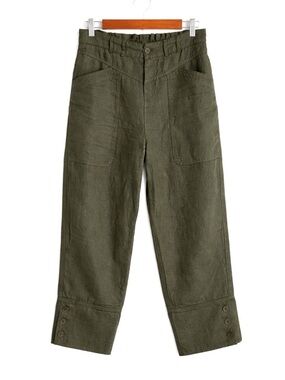 Wrap London 100% Linen Olive Green Cropped Pants Size 8